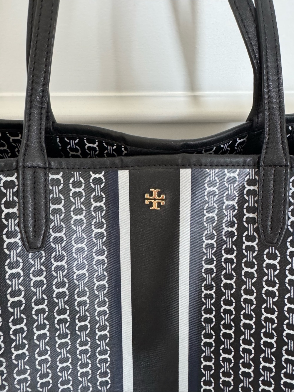 Tory Burch Large Gemini Link Tote Black Coated Canvas Shoulder Bag - Picture 2 of 9